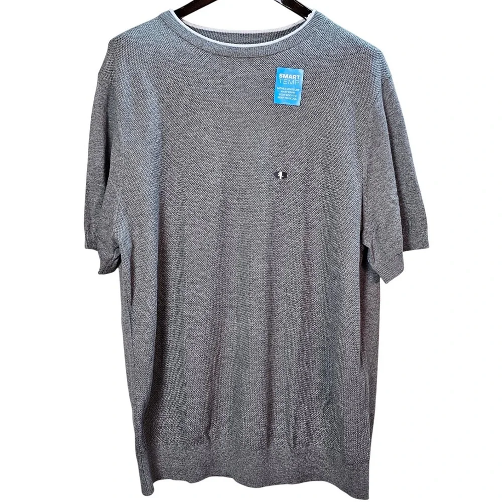 Van Heusen Mens Smart Temp‎ Short Sleeve Sweater XL Slim Fit Grey Cooling Knit